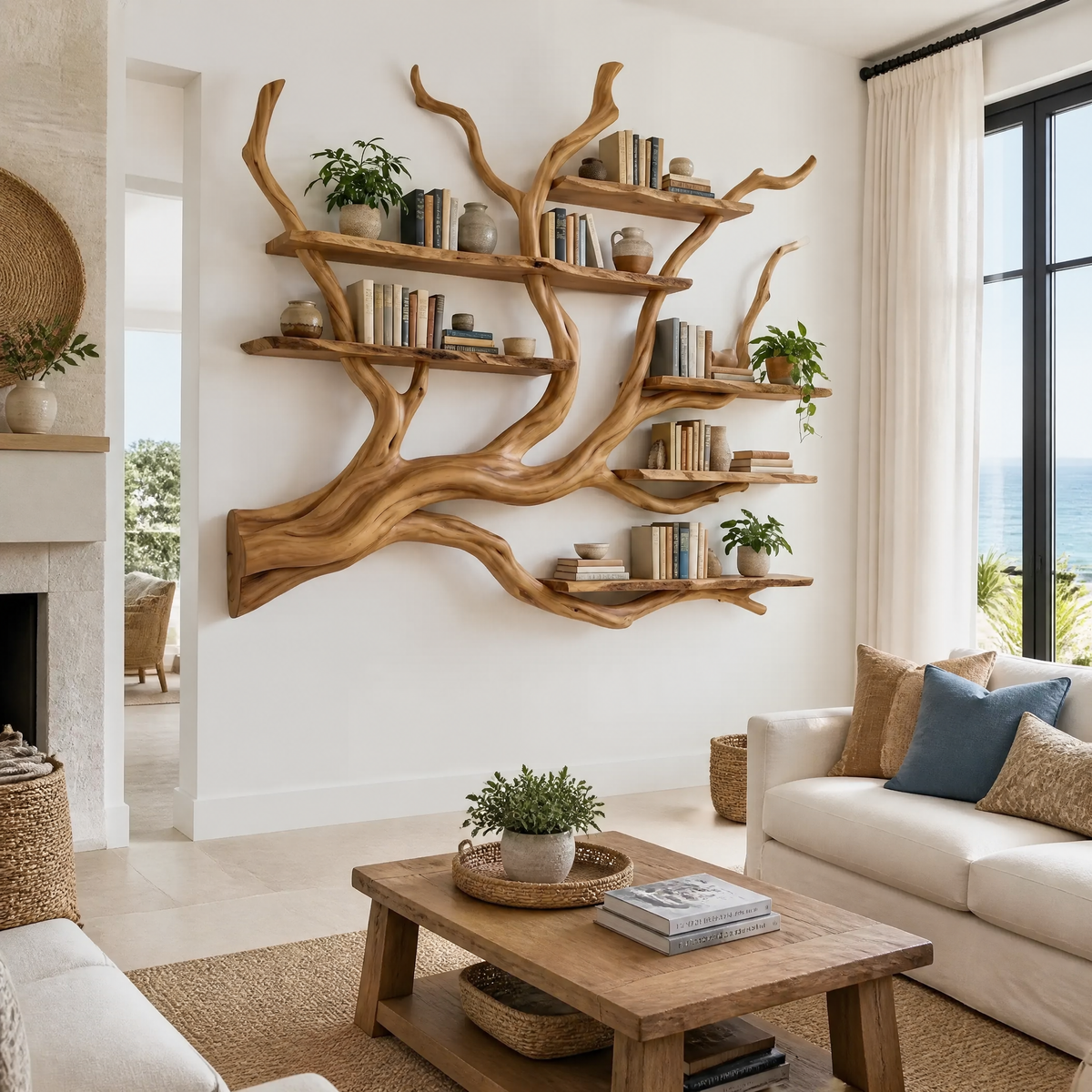 Briarcanopy Handcrafted Solid Wood Floating Tree Bookshelf