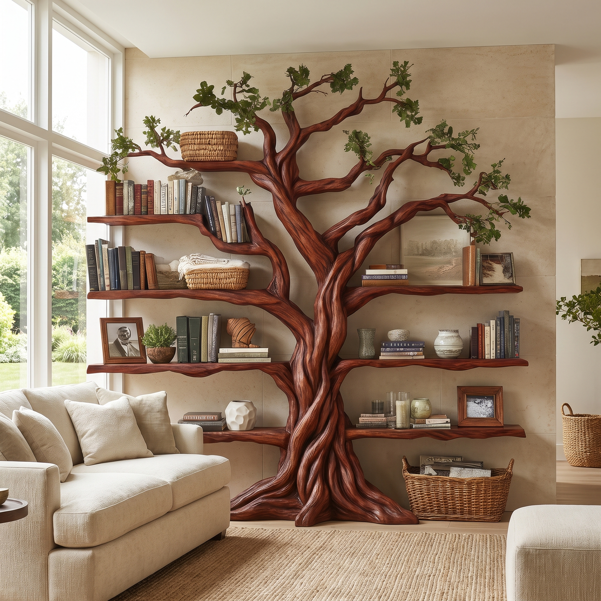 Eldrathen Sculpted Solid Wood Tree Bookshelf