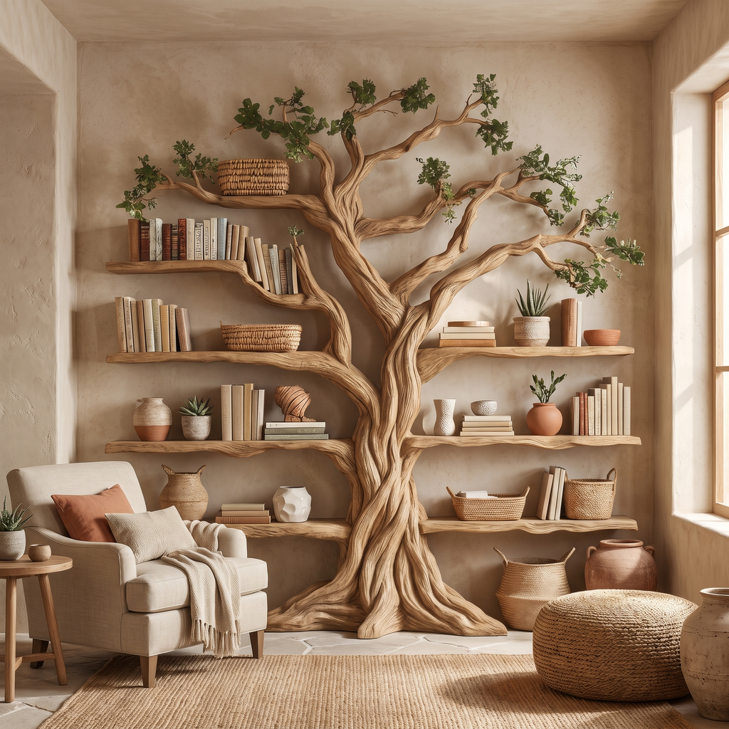 Eldrathen Sculpted Solid Wood Tree Bookshelf