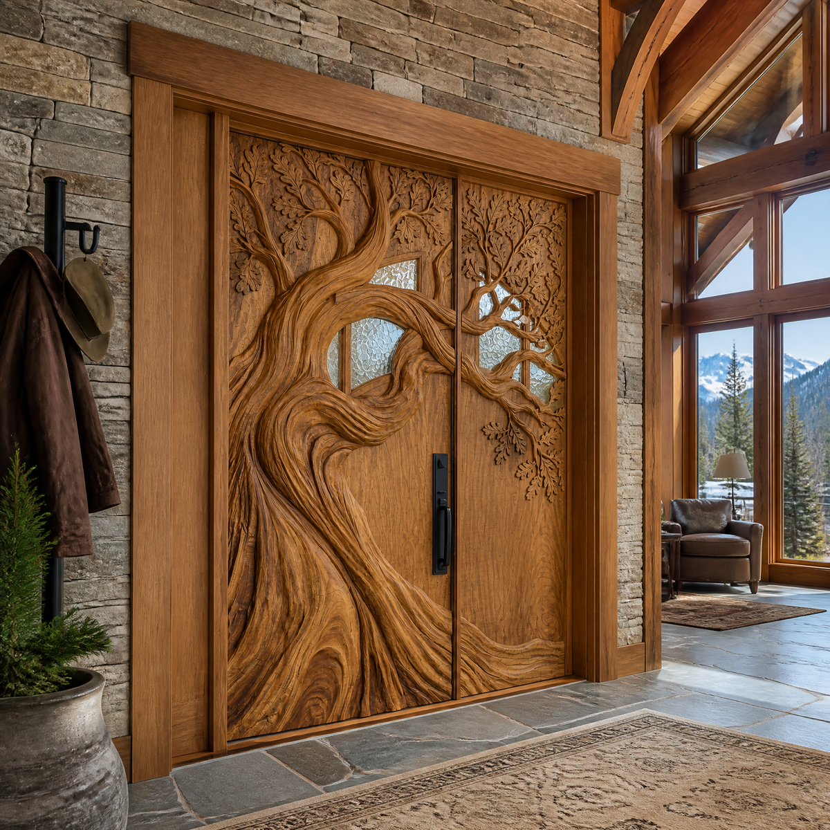 Aurelthorn Sculpted Solid Wood Single Door With Panel