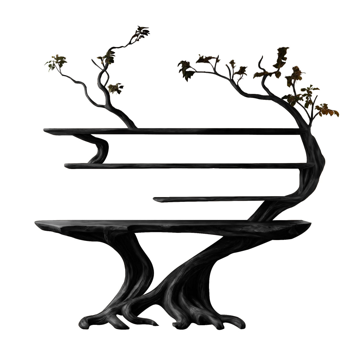 Vaelorin Sculpted Solid Wood Console Table With Shelves