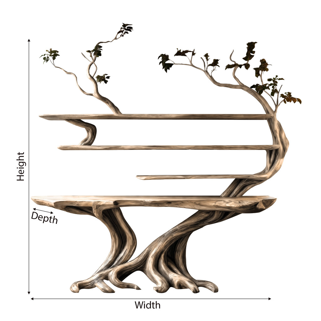 Vaelorin Sculpted Solid Wood Console Table With Shelves